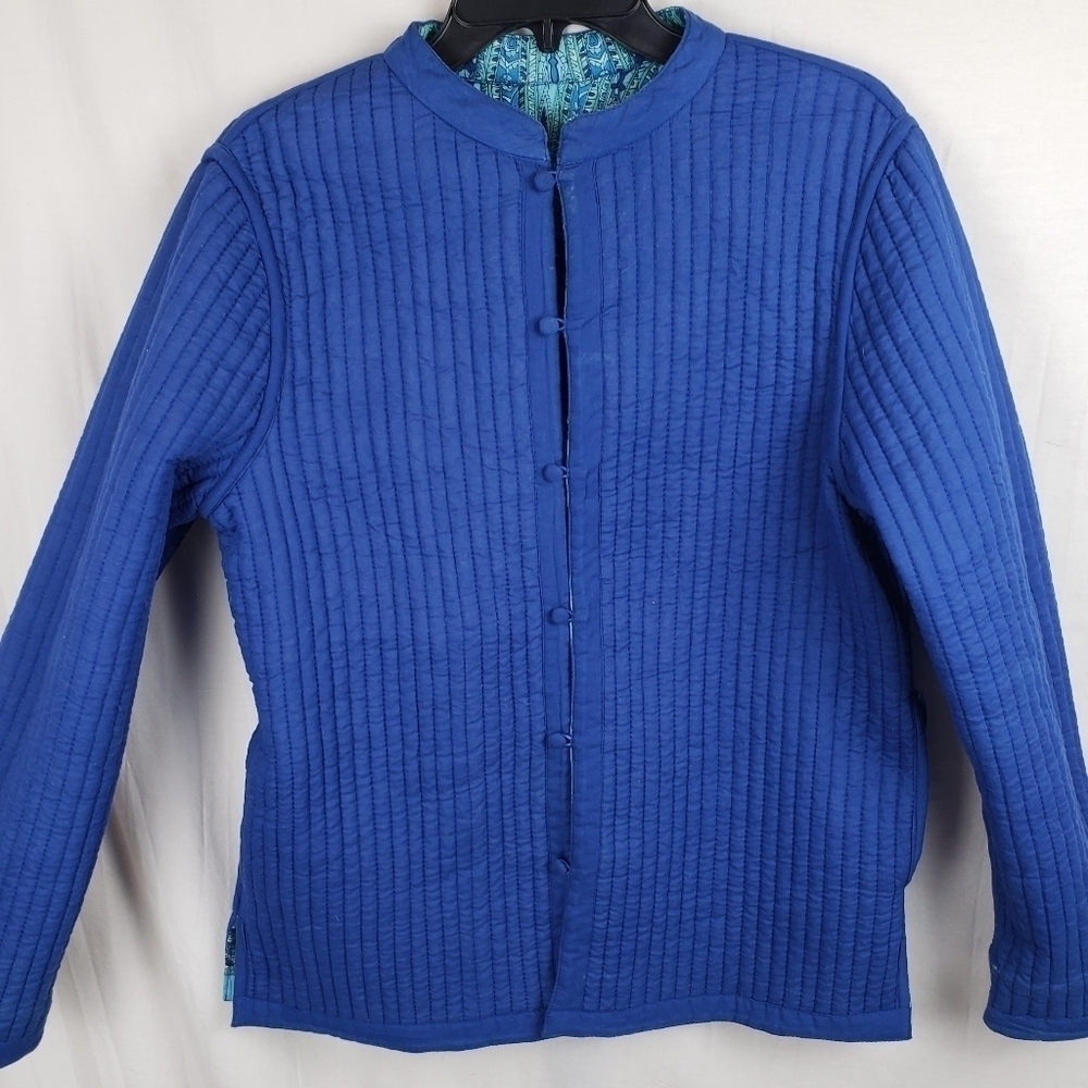 Quilted Long Sleeve Printed Button Down Reversible Jacket Sz L - Picture 2 of 11
